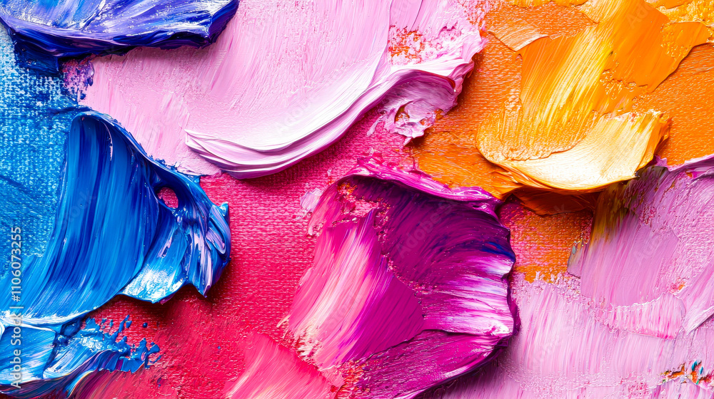 Aufkleber A colorful display of abstract art features thick brushstrokes of blue, pink, orange, and purple layered dynamically on a textured surface, creating an engaging visual experience