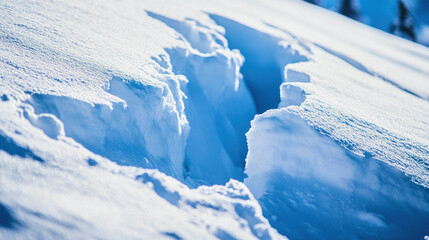 Obraz premium Fracture marks the beginning of avalanche danger on steep mountain slope in winter