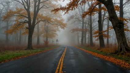 Obraz premium Foggy autumn road scene.