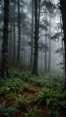Obraz premium Foggy forest scene.