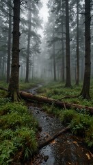 Fototapeta premium Foggy morning forest scene.1