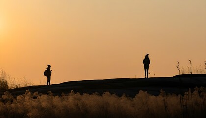 Fototapeta premium A serene silhouette of a park at sunrise, showcasing natural beauty and human emotions.