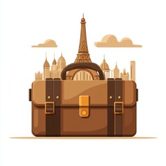 Vintage Suitcase with Parisian Landmarks