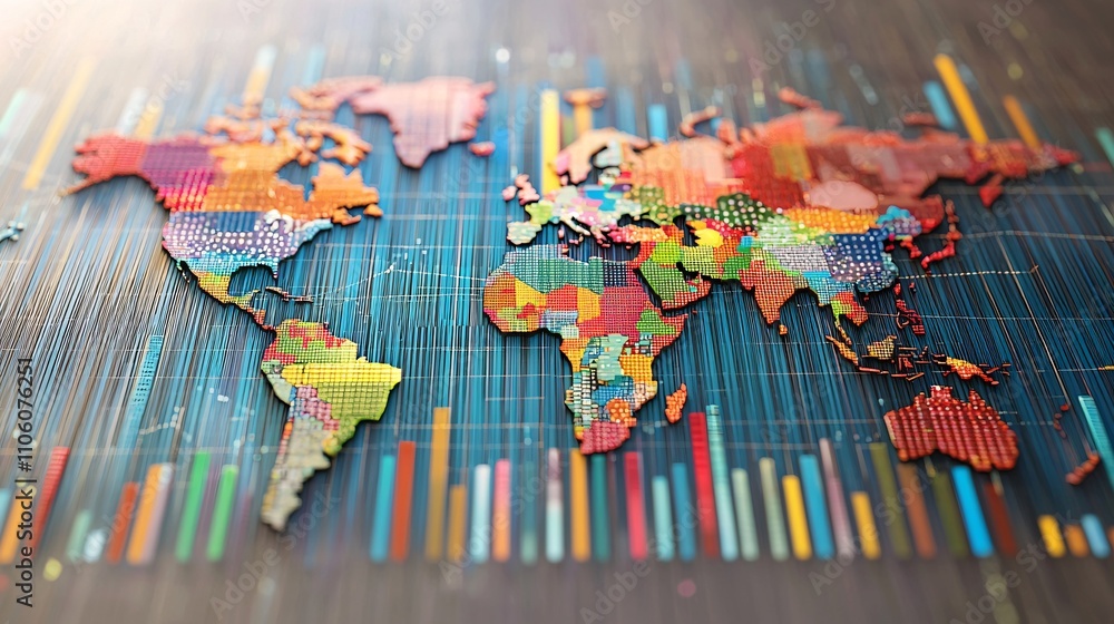 Poster economic windfall and global map design showcasing society, resources, and patterns with a focus on 