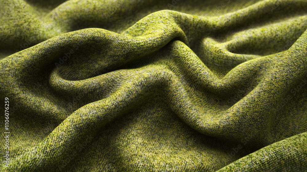 Poster Close-up of wavy green fabric showing its texture, creating an abstract pattern with folds and wrinkles