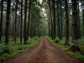 Fototapeta premium Forest path with trees in the background.