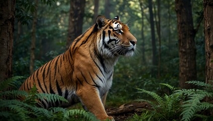 Obraz premium Forest scene with a solitary tiger.