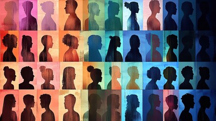 Mosaic of human silhouettes in various colors