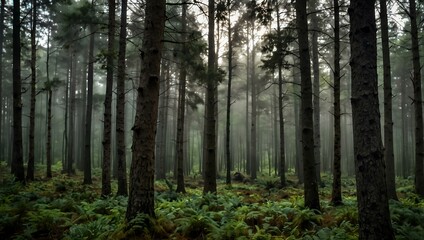Obraz premium Forest with trees in the foreground and background.