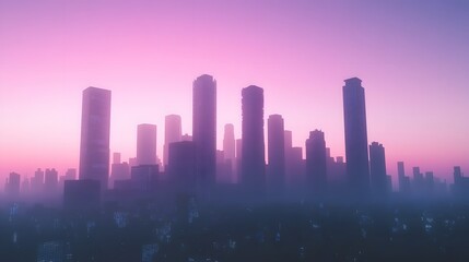 Fototapeta premium City Skyline Silhouette at Dusk Pink Sky