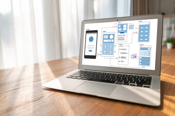 UX UI design process for modish mobile application and website . Creative prototype of wireframe...