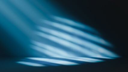 Abstract pattern with diagonal light beams in blue tones casting soft shadows on a dark background