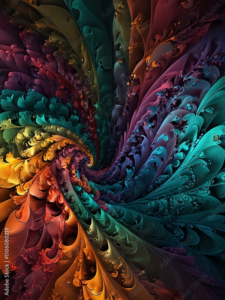 Poster fractal abstract pattern in dynamic colors.