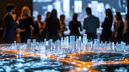 Obraz premium Dynamic Urban City Model with Professionals Engaged