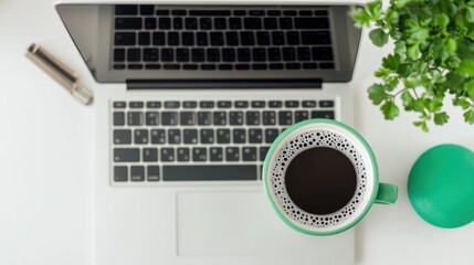 Laptop Coffee Plant Workspace Minimalist Setup