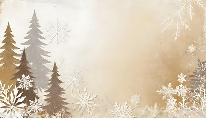 Flat winter landscape. Snowy background. Trees in snowdrifts and mountains covered with snow.