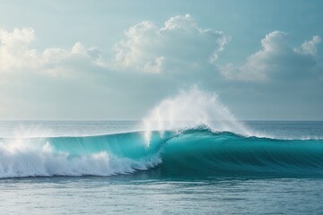 Fototapeta premium Serene Ethereal Baby Blue Landscape with Gentle Ocean Wave Burst for Calming Artistic Inspiration