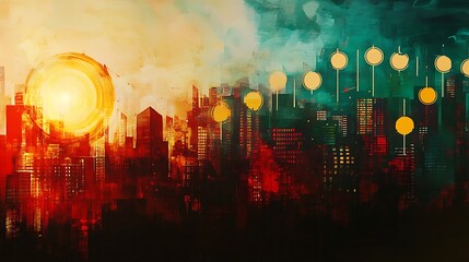 Naklejka premium A glowing financial graph overlaying a cityscape symbolizing economic growth