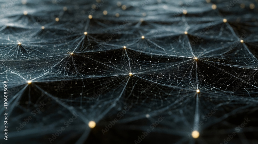 Poster Glowing data transferring across nodes in a complex network mesh, visualizing big data and internet connections