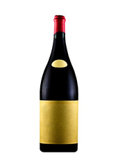 red wine magnum bottle with label, dark wine bottle with white back ground. big wine bottle