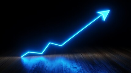 A glowing blue line graph rising sharply symbolizing economic success and profitability