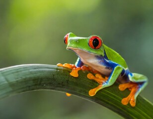 Naklejka premium Red-eyed Tree Frog - Agalychnis callidryas, beautiful colorful from iconic to Central America forests, Costa Rica.