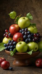 Fresh fruit arrangement of apple and grapes.