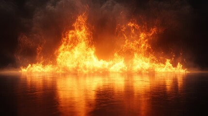 A fire is burning in the water