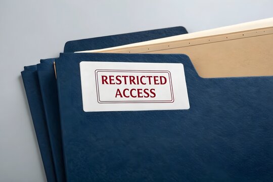 Restricted access folder on desk. Confidential file document