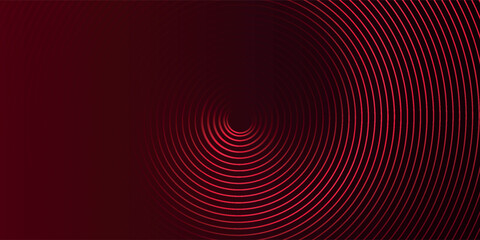 Red abstract background with glowing circles. Rotating circular line pattern. Geometric spiral. Rotating elements. Modern graphic design. Futuristic technology concept.