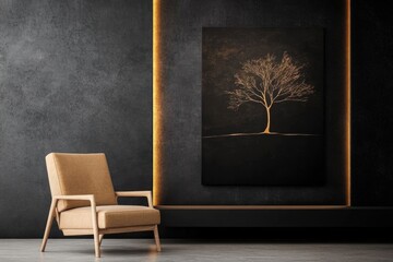 personalized family tree, a sleek, contemporary family tree art on a minimalist wall, elevated by gentle holiday lights, featuring room for a personalized note