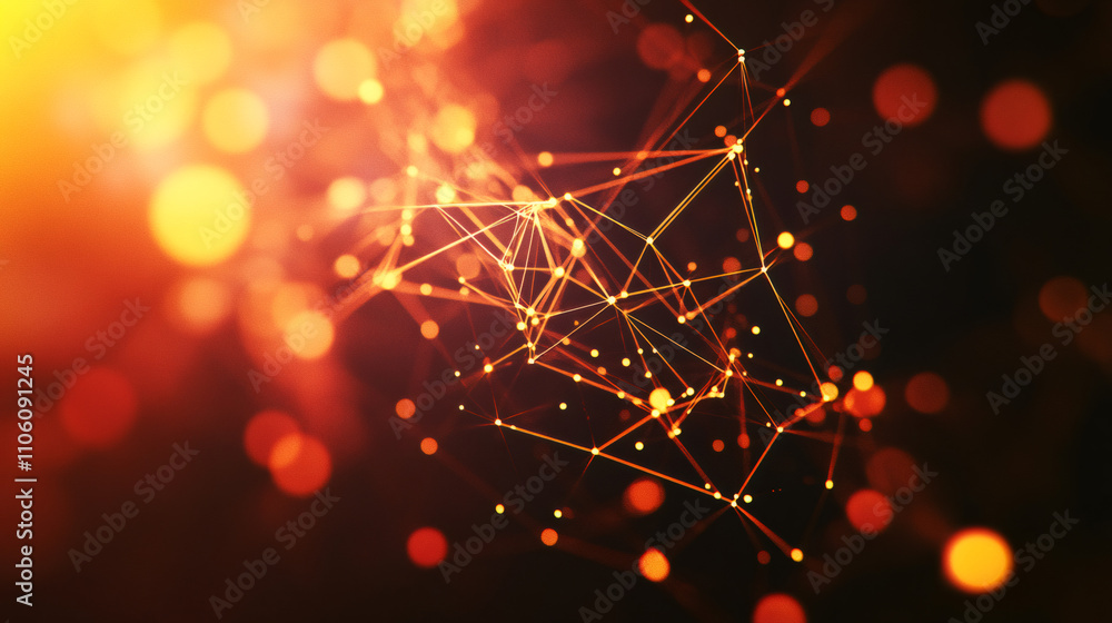 Poster blurred lights background with low poly abstract polygonal space and connecting dots and lines formi
