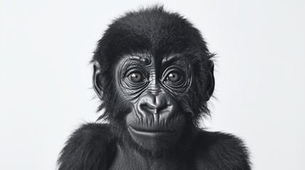 Fototapeta premium Captivating Portrait of a Curious Baby Gorilla with Dark Fur