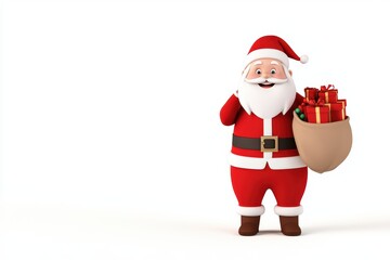Obraz premium Cheerful cartoon Santa Claus with gifts on a white isolated background.