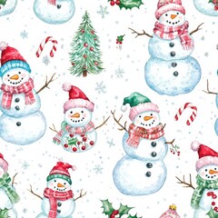 Obraz premium Cheerful Watercolor Christmas Snowman Holiday Pattern