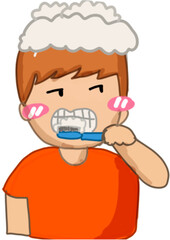 A boy brush his teeth