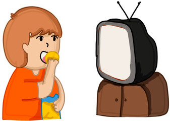 A boy watching  a TV