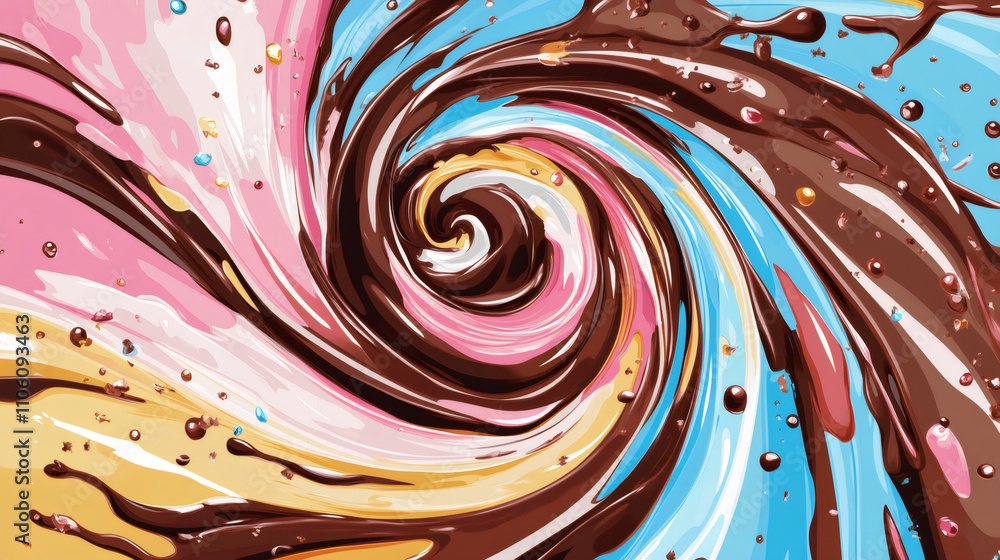Aufkleber Mesmerizing swirling chocolate creating a dynamic and visually appealing abstract design with vibrant colors