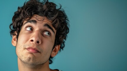 Fototapeta premium Young adult with a puzzled look, head tilted and eyes wide.