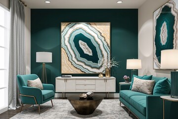 Teal and Ivory Geode Wall Art with Unique Quartz Texture for Modern Bedroom and Entryway Decor