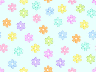 Multicolor floral seamless pattern doodle design on light blue background vector illustration