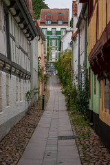 View of the houses in old town of Flensburg, Germany.