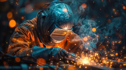Welder performing maintenance on an industrial machine