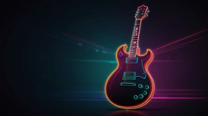 A neon light guitar vector with a retro vibe, featuring bold colors and a dynamic composition.
