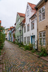 View of the houses in old town of Flensburg, Germany.