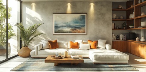 Modern Coastal Living Room Design Featuring Neutral Tones