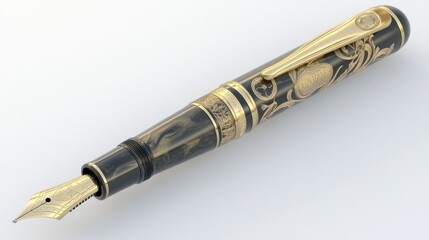 Ornate Gold And Black Fountain Pen Displayed