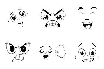 Collection Of Cartoon Facial Expression Hand Drawn Icons Isolated Illustration