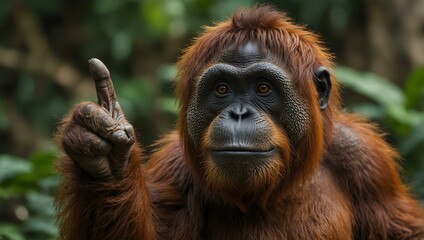 Friendly orangutan giving a thumbs up.