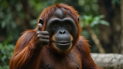 Fototapeta premium Friendly orangutan making a thumbs-up.